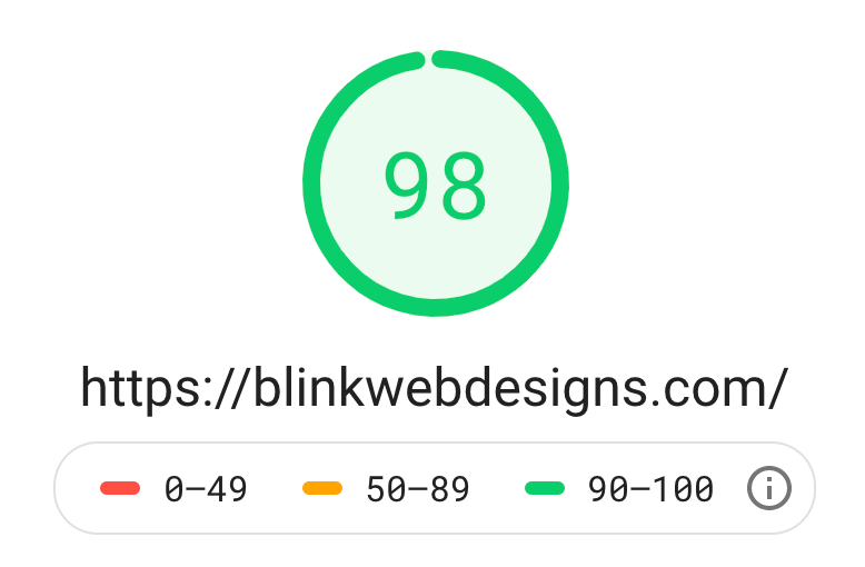 screen shot of page speed insights of this website